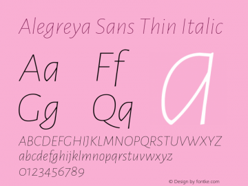 Alegreya Sans Thin Italic Version 2.009; ttfautohint (v1.8.3)图片样张