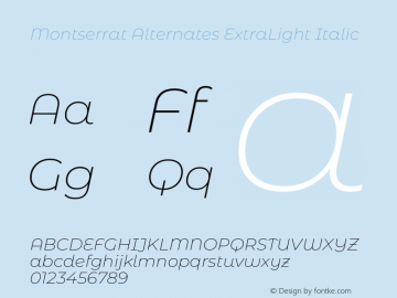 Montserrat Alternates ExtraLight Italic Version 8.000图片样张