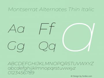 Montserrat Alternates Thin Italic Version 8.000图片样张