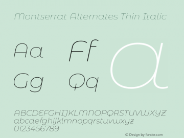 Montserrat Alternates Thin Italic Version 7.200图片样张