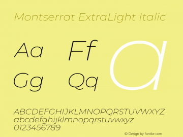 Montserrat ExtraLight Italic Version 8.000图片样张