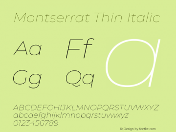 Montserrat Thin Italic Version 8.000图片样张