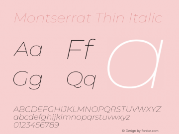 Montserrat Thin Italic Version 8.000图片样张