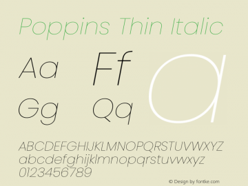Poppins Thin Italic Version 5.002图片样张