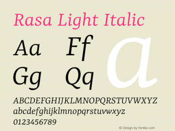Rasa Light Italic Version 2.001图片样张