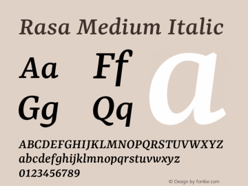 Rasa Medium Italic Version 2.001图片样张