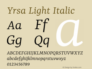Yrsa Light Italic Version 2.001; ttfautohint (v1.8.3)图片样张