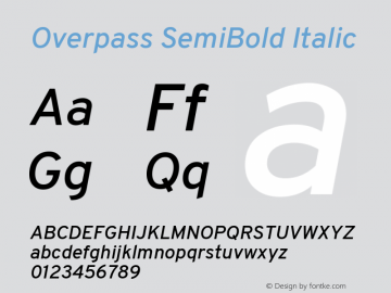 Overpass SemiBold Italic Version 3.000;DELV;Overpass; ttfautohint (v1.5)图片样张