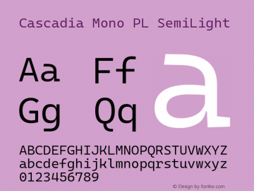 Cascadia Mono PL SemiLight Version 2105.024; ttfautohint (v1.8.3)图片样张