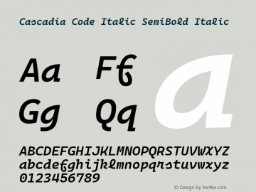 Cascadia Code Italic SemiBold Italic Version 2105.024; ttfautohint (v1.8.3)图片样张