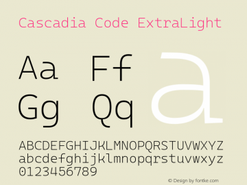 Cascadia Code ExtraLight Version 2105.024; ttfautohint (v1.8.3)图片样张