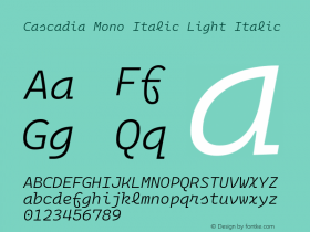 Cascadia Mono Italic Light Italic Version 2105.024; ttfautohint (v1.8.3)图片样张