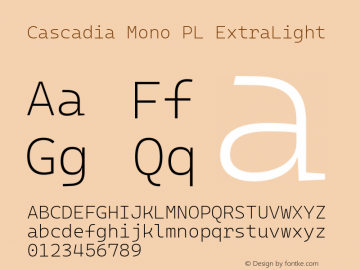 Cascadia Mono PL ExtraLight Version 2105.024图片样张