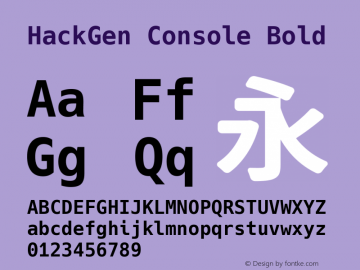HackGen Console Bold Version 2.3.3 ; ttfautohint (v1.8.1) -l 6 -r 45 -G 200 -x 14 -D latn -f none -m 