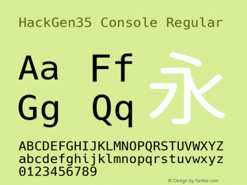 HackGen35 Console Regular Version 2.3.3 ; ttfautohint (v1.8.1) -l 6 -r 45 -G 200 -x 14 -D latn -f none -m 