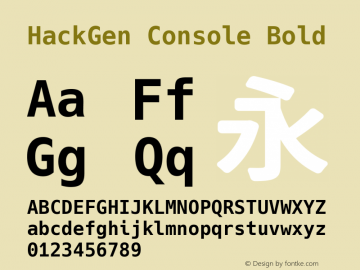 HackGen Console Bold Version 2.3.4 ; ttfautohint (v1.8.1) -l 6 -r 45 -G 200 -x 14 -D latn -f none -m 