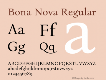 Bona Nova Regular Version 4.001; ttfautohint (v1.8.3)图片样张