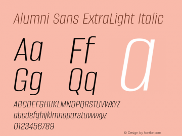 Alumni Sans ExtraLight Italic Version 1.015图片样张