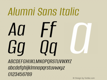 Alumni Sans Italic Version 1.015; ttfautohint (v1.8.3)图片样张