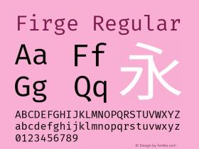 Firge Regular Version 0.1.0 ; ttfautohint (v1.8.3) -l 6 -r 45 -G 200 -x 14 -D latn -f none -a qsq -W -X 