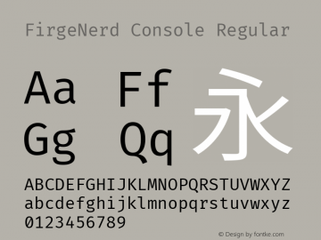 FirgeNerd Console Regular Version 0.1.0 ; ttfautohint (v1.8.3) -l 6 -r 45 -G 200 -x 14 -D latn -f none -a qsq -W -X 