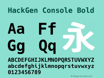 HackGen Console Bold Version 2.4.0 ; ttfautohint (v1.8.3) -l 6 -r 45 -G 200 -x 14 -D latn -f none -m 