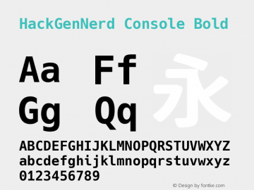 HackGenNerd Console Bold Version 2.4.0 ; ttfautohint (v1.8.3) -l 6 -r 45 -G 200 -x 14 -D latn -f none -m 