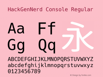 HackGenNerd Console Regular Version 2.4.0 ; ttfautohint (v1.8.3) -l 6 -r 45 -G 200 -x 14 -D latn -f none -m 