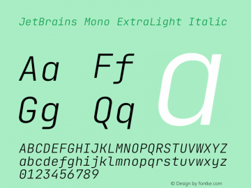 JetBrains Mono ExtraLight Italic Version 2.241图片样张