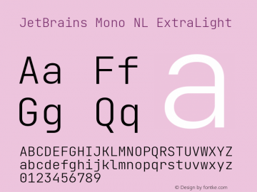 JetBrains Mono NL ExtraLight Version 2.241; ttfautohint (v1.8.3)图片样张