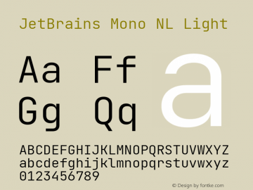 JetBrains Mono NL Light Version 2.241; ttfautohint (v1.8.3)图片样张