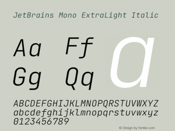 JetBrains Mono ExtraLight Italic Version 2.242图片样张