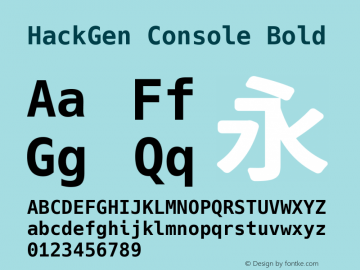 HackGen Console Bold Version 2.4.1 ; ttfautohint (v1.8.3) -l 6 -r 45 -G 200 -x 14 -D latn -f none -m 