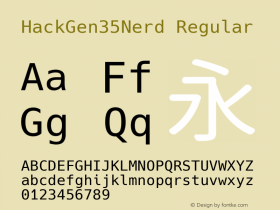 HackGen35Nerd Regular Version 2.4.1 ; ttfautohint (v1.8.3) -l 6 -r 45 -G 200 -x 14 -D latn -f none -m 