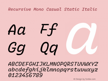 Recursive Mn Csl St Italic Version 1.079;hotconv 1.0.112;makeotfexe 2.5.65598; ttfautohint (v1.8.3)图片样张