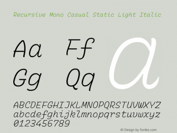 Recursive Mn Csl St Lt Italic Version 1.079;hotconv 1.0.112;makeotfexe 2.5.65598; ttfautohint (v1.8.3)图片样张