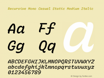 Recursive Mn Csl St Med Italic Version 1.079;hotconv 1.0.112;makeotfexe 2.5.65598; ttfautohint (v1.8.3)图片样张