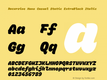 Recursive Mn Csl St XBk Italic Version 1.079;hotconv 1.0.112;makeotfexe 2.5.65598; ttfautohint (v1.8.3)图片样张