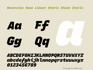 Recursive Mn Lnr St Blk Italic Version 1.079;hotconv 1.0.112;makeotfexe 2.5.65598; ttfautohint (v1.8.3)图片样张