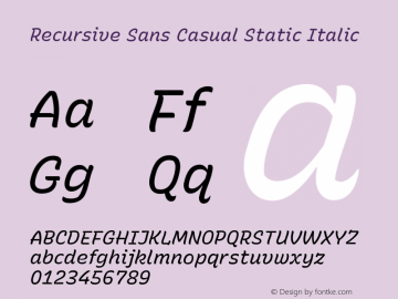 Recursive Sn Csl St Italic Version 1.079;hotconv 1.0.112;makeotfexe 2.5.65598; ttfautohint (v1.8.3)图片样张