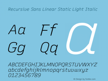 Recursive Sn Lnr St Lt Italic Version 1.079;hotconv 1.0.112;makeotfexe 2.5.65598图片样张