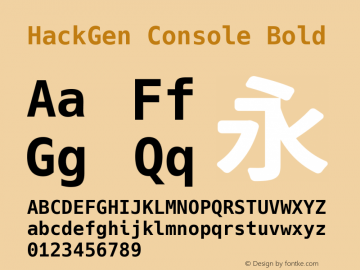 HackGen Console Bold Version 2.5.1 ; ttfautohint (v1.8.3) -l 6 -r 45 -G 200 -x 14 -D latn -f none -m 