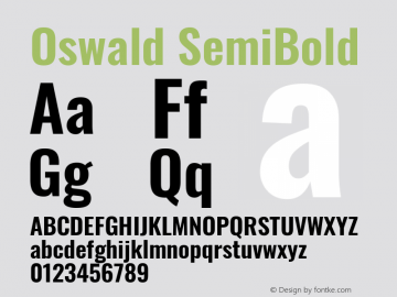 Oswald SemiBold Version 4.102; ttfautohint (v1.8.3)图片样张