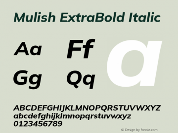 Mulish ExtraBold Italic Version 3.603; ttfautohint (v1.8.3)图片样张