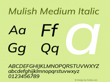 Mulish Medium Italic Version 3.603; ttfautohint (v1.8.3)图片样张