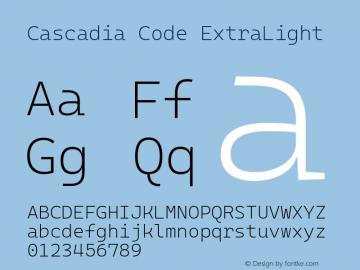 Cascadia Code ExtraLight Version 2108.026; ttfautohint (v1.8.3)图片样张