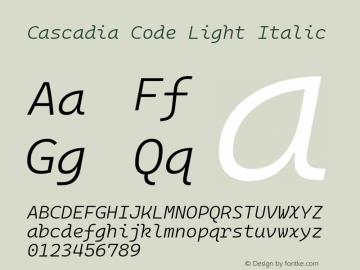Cascadia Code Light Italic Version 2108.026; ttfautohint (v1.8.3)图片样张