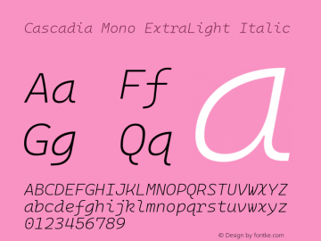 Cascadia Mono ExtraLight Italic Version 2108.026图片样张