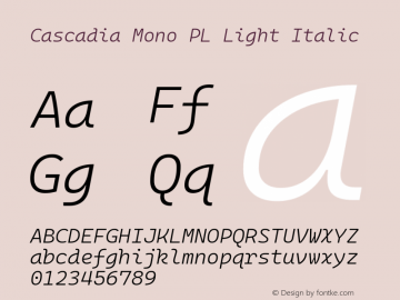 Cascadia Mono PL Light Italic Version 2108.026; ttfautohint (v1.8.3)图片样张