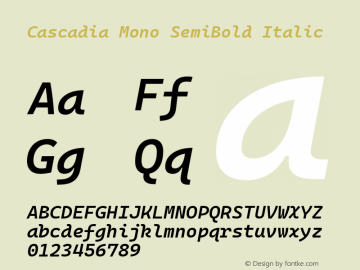 Cascadia Mono SemiBold Italic Version 2108.026图片样张